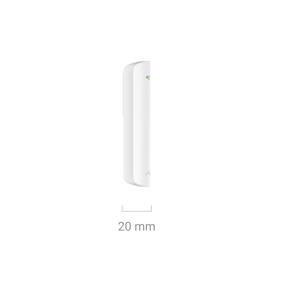 Ajax DoorProtect Plus Jeweller (balta) – izmēri, skats no sāniem