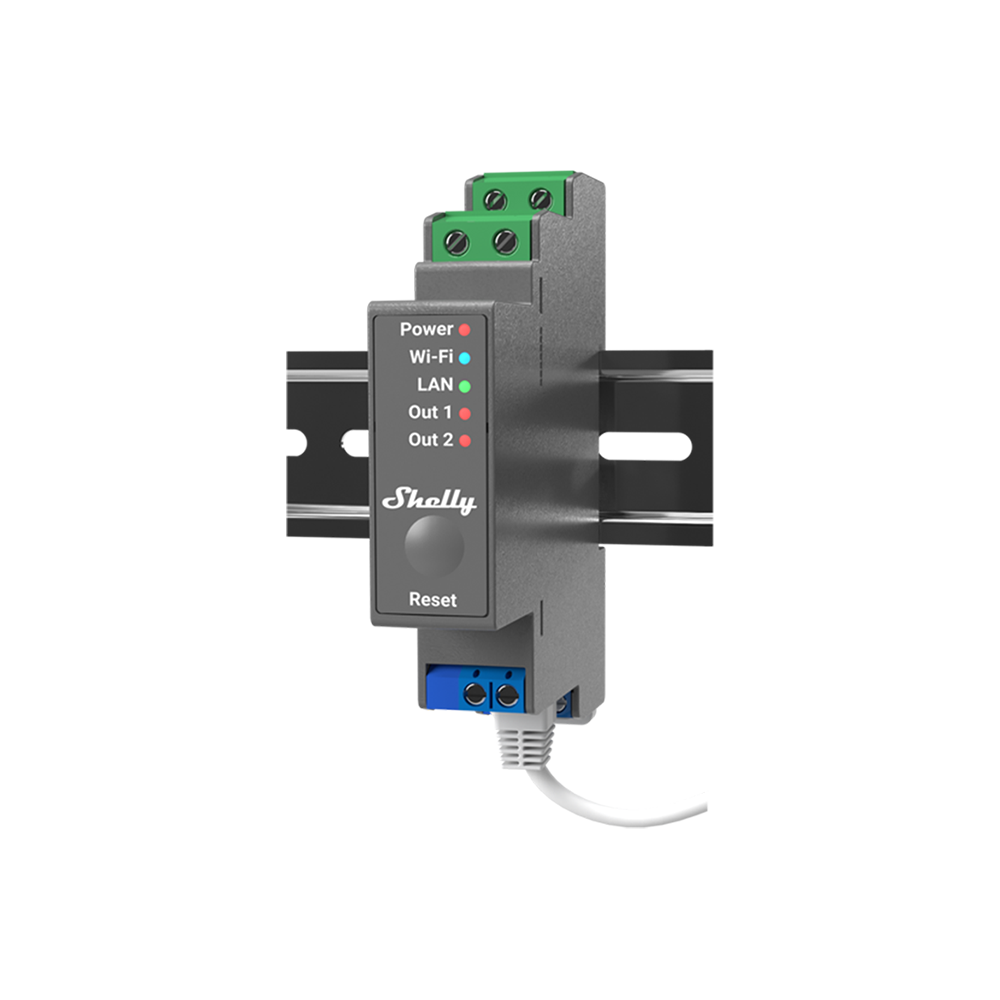 Shelly Pro 2, 2 kanālu DIN viedais relejs, 2×16 A