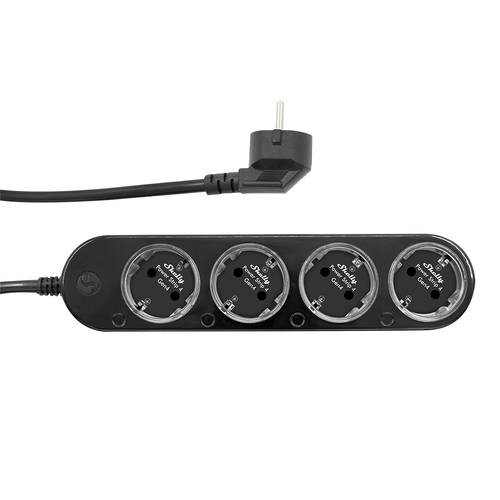 Shelly Power Strip 4 Gen4 Black, viedais pagarinātājs ar 4 ligzdām, melns