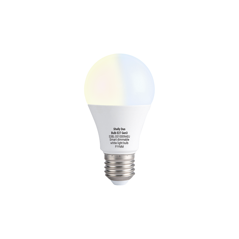 Shelly Duo Bulb E27 Gen3, viedā LED spuldze ar regulējamu balto gaismu