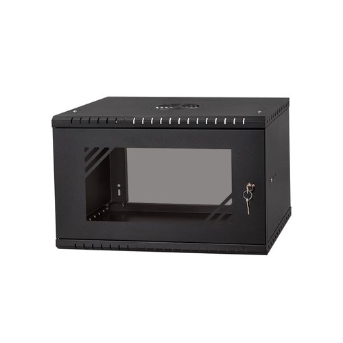 SF 6UC450GB, 19" 6U sienas komutācijas skapis, 600×450×350 mm, stikla durvis, melns, samontēts
