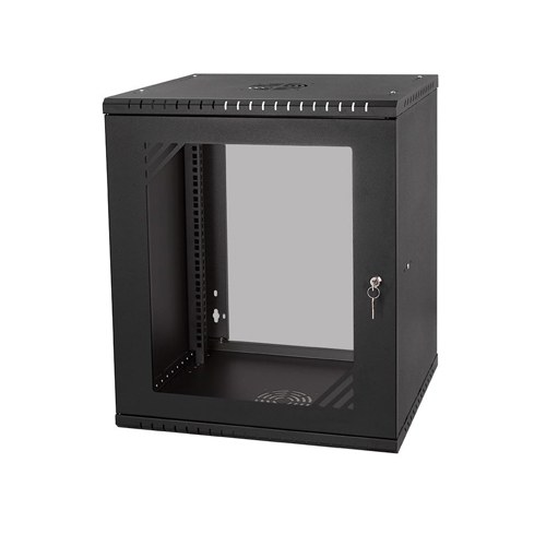 SF 12UC600GB, 19" 12U sienas komutācijas skapis, 600×600×640 mm, stikla durvis, melns, nesamontēts