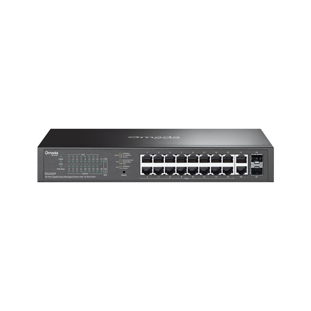 Omada ES220GP, 20 portu gigabitu Easy Managed komutators ar 16 PoE+ portiem