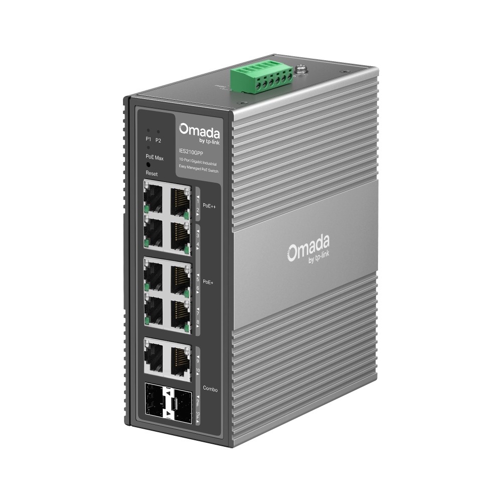 Omada IES210GPP, 10 portu gigabitu industriālais Easy Managed komutators ar 6 PoE+ un 2 PoE++ portiem
